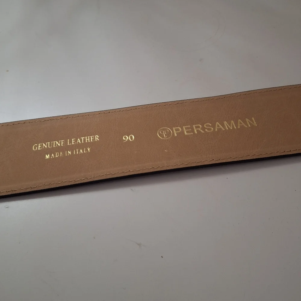 Persaman New York Black Leather Belt with Gold Buckle - Picture 6 of 7